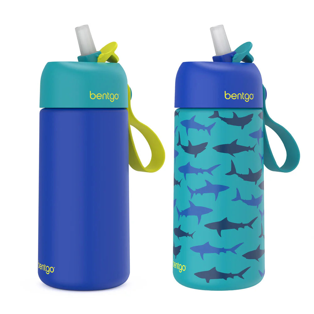 Bentgo Kids Stainless Steel Insulated Water Bottle (2-Pack) - Shark/Blue