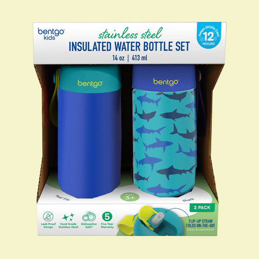 Bentgo Kids Stainless Steel Insulated Water Bottle (2-Pack) - Shark/Blue