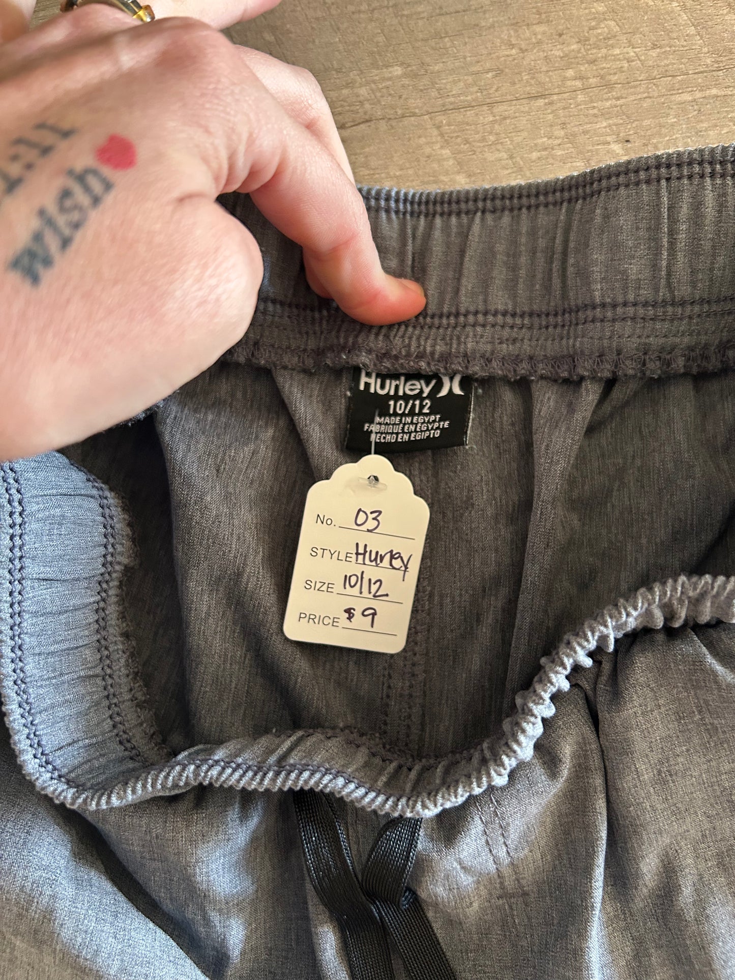 Hurley Boys’ Gray Shorts Size 10/12 – Drawstring, Pockets, Casual