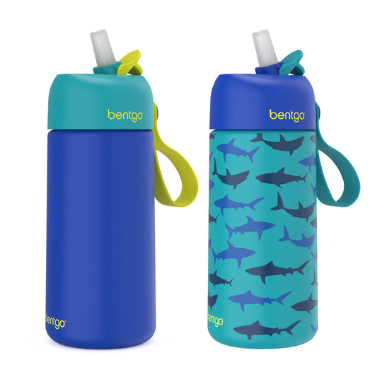 Bentgo Kids Stainless Steel Insulated Water Bottle (2-Pack) - Shark/Blue